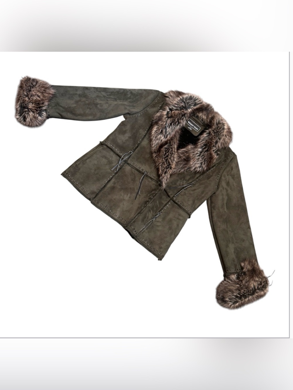 Regent Park Faux Suede Faux Fur Jacket Y2K Boho Retro Penny Lane .  Sz XL. EUC
